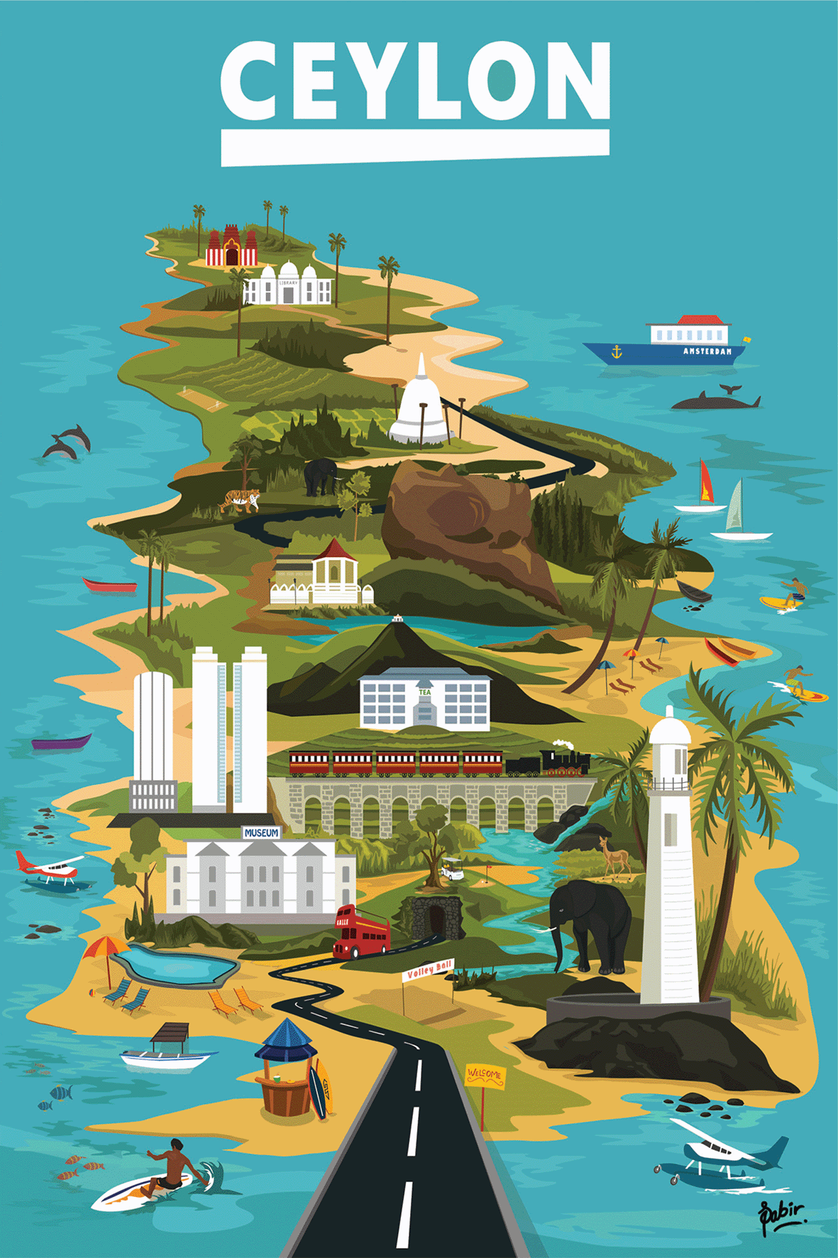 Ceylon - Retro Map Of The Island Paradise, 2014.