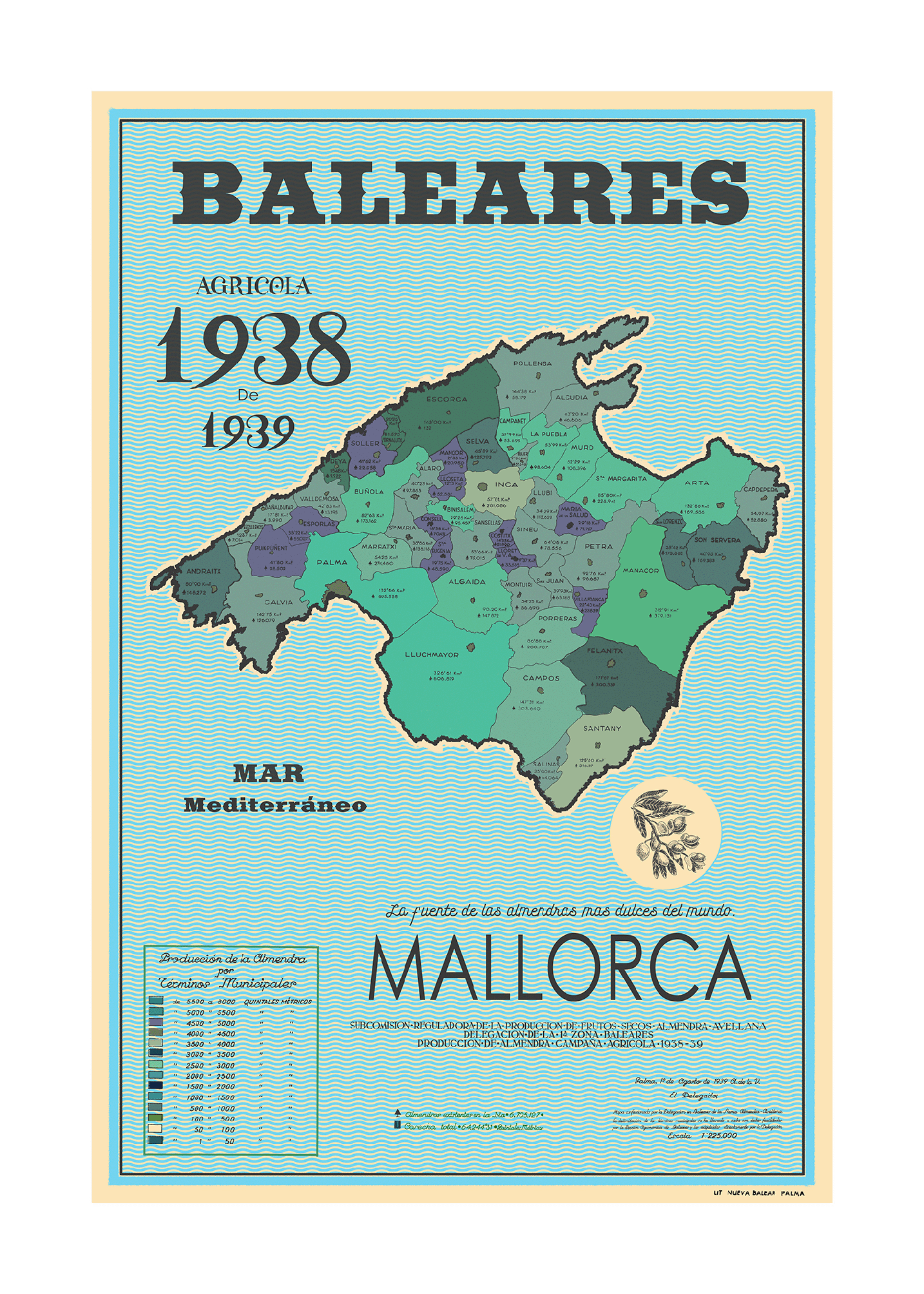 Mapa de Producción de la Almendra, Mallorca, 1938-39