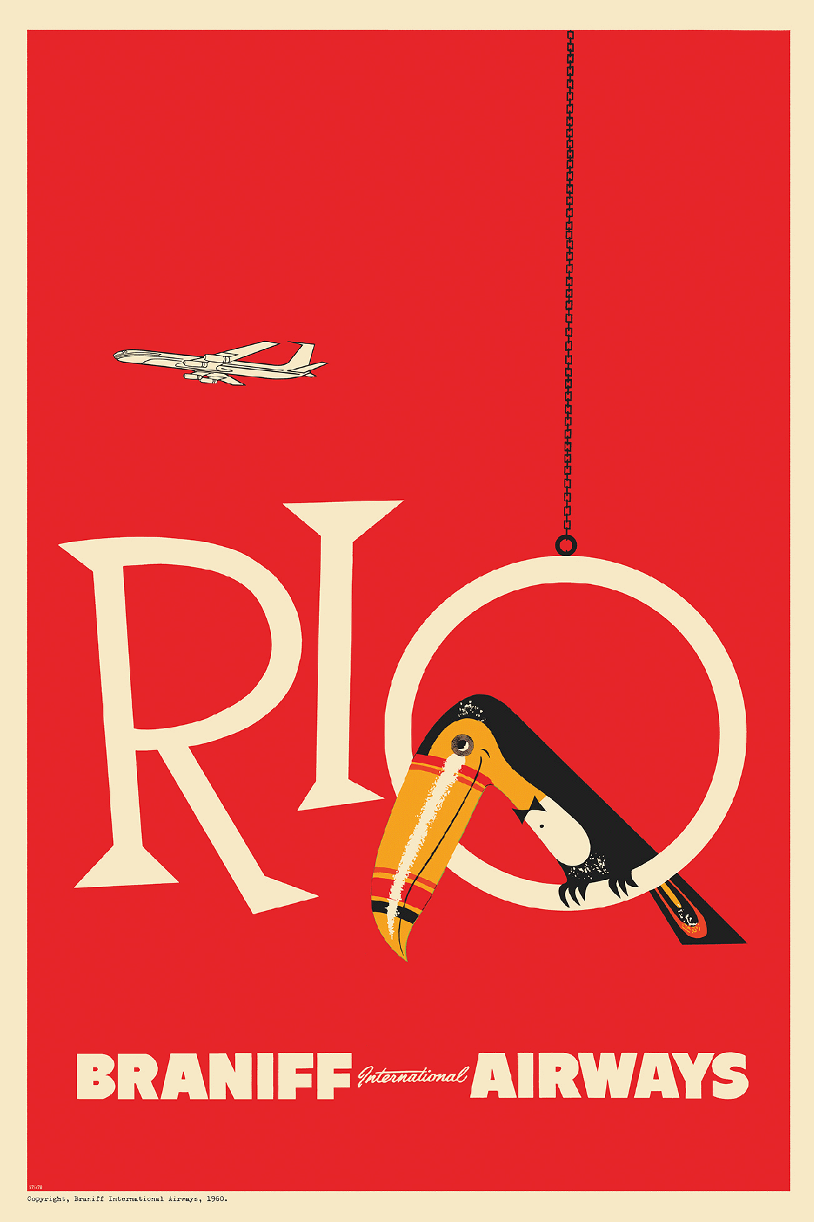 Braniff Rio Toucan Welcome to Brazil, 1959. (Red)
