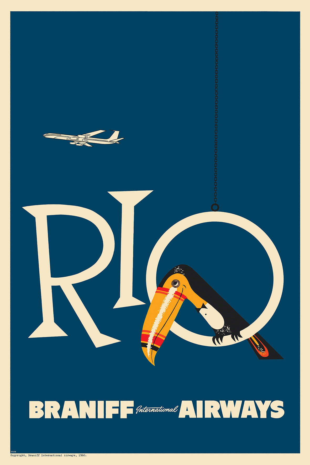Braniff Rio Toucan Welcome to Brazil, 1959. (Navy)