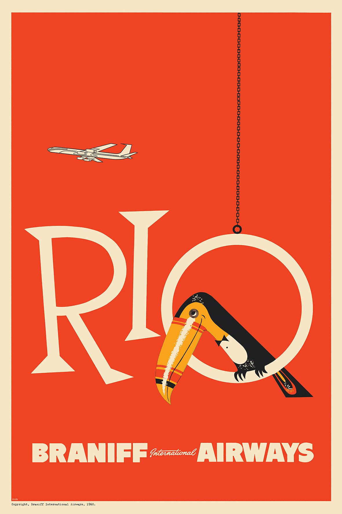 Braniff Rio Toucan Welcome to Brazil, 1959. (Olive)