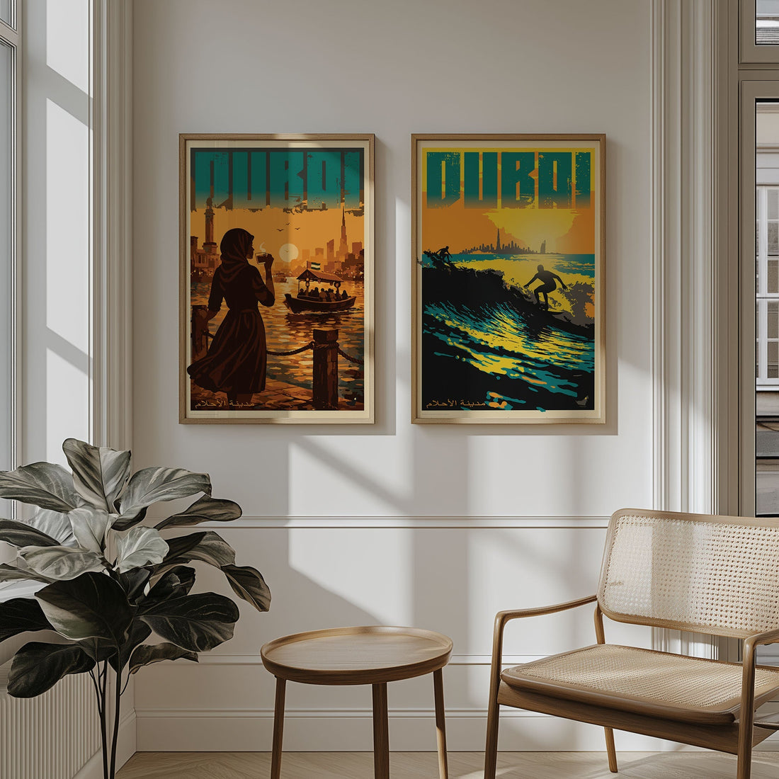 New Dubai Vintage Travel Posters: Al-Ayyala, Surf Sunset Beach & Dubai Creek | Stick No Bills