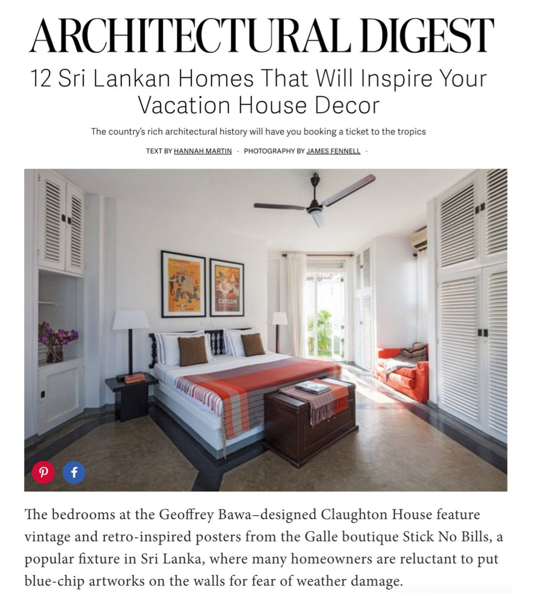 An image of an article of how Stick No Bills™ has made it into the Architectural Digest, "The International Design Authority"