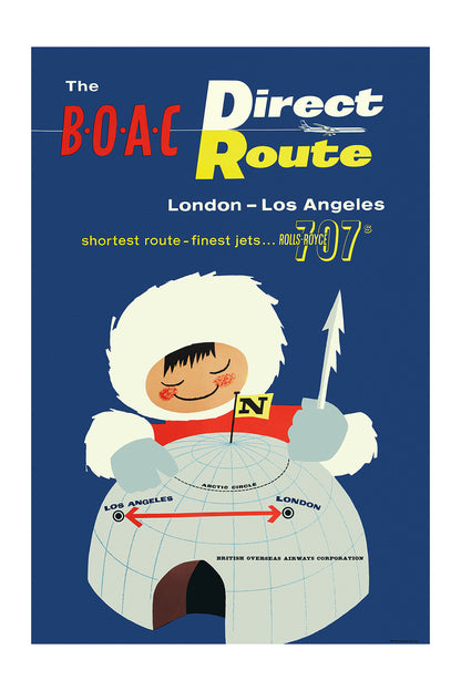 London - Los Angeles, The B.O.A.C Direct Route, 1950s. [Arctic Circle] [Rolls Royce 707]