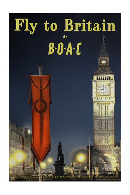 Fly to Britain by B.O.A.C., 1950s. [Big Ben]