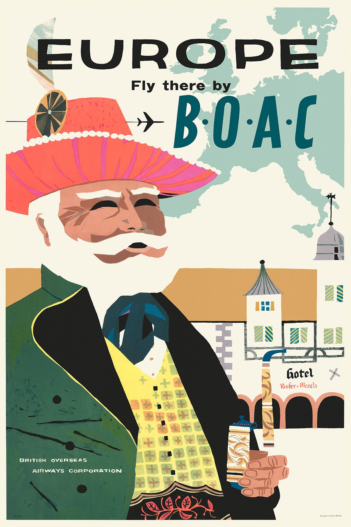 Europe, Fly there by B.O.A.C., 1950s. [Central]