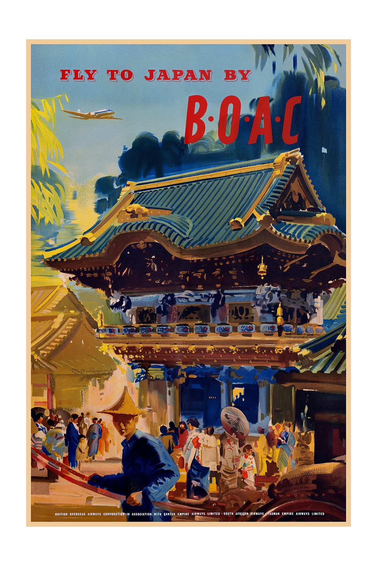 Fly to Japan by B.O.A.C., 1950s. [Temple]