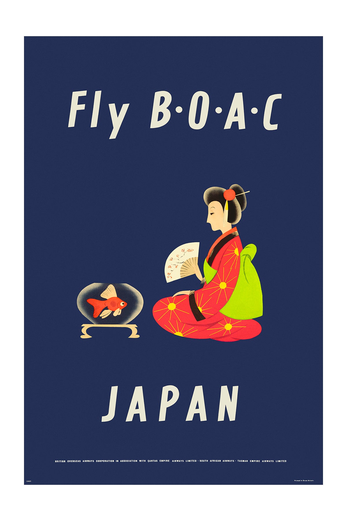 Japan, Fly B.O.A.C., 1950s. [Geisha]