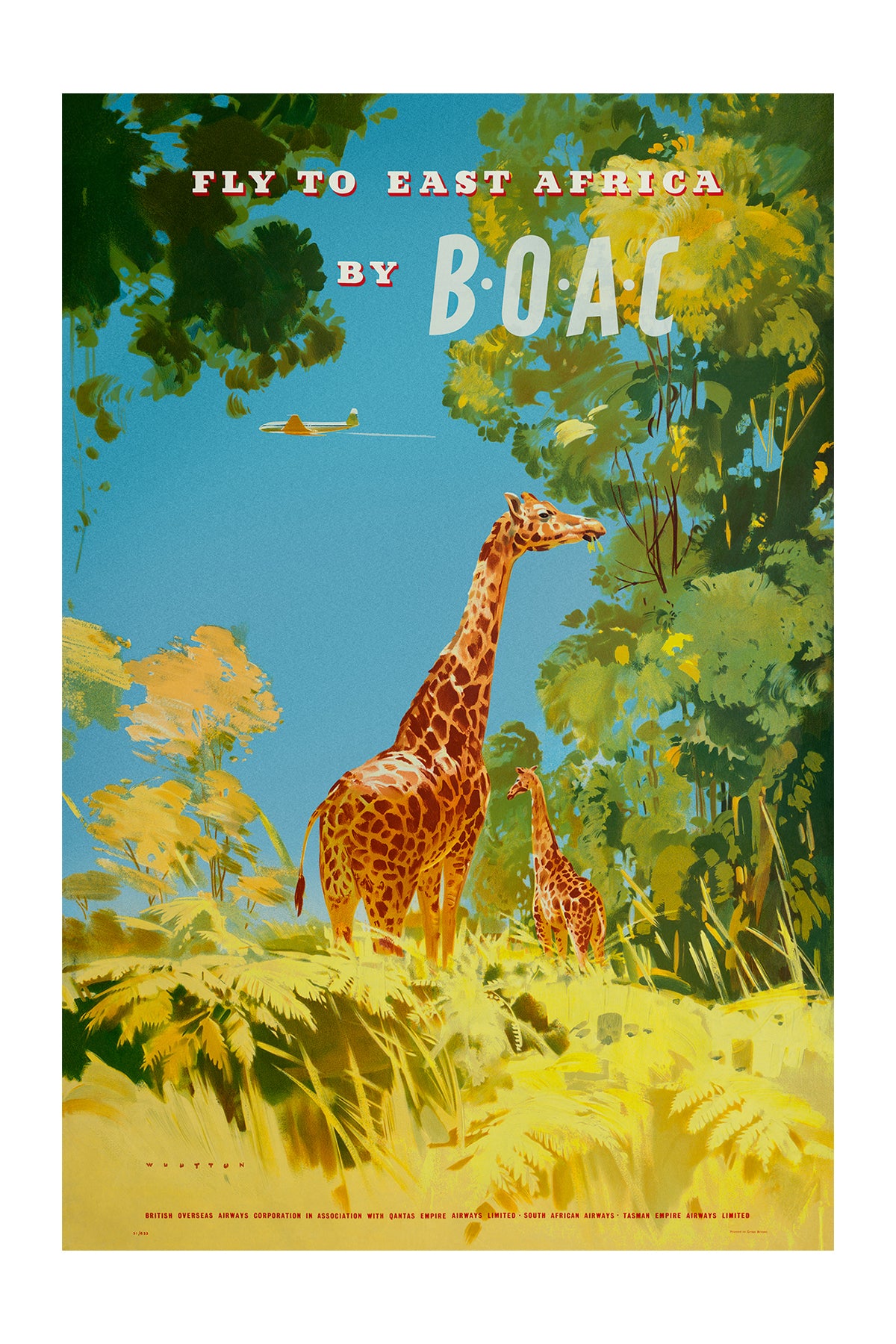 Fly to East Africa by B.O.A.C., 1950s. [Giraffe]