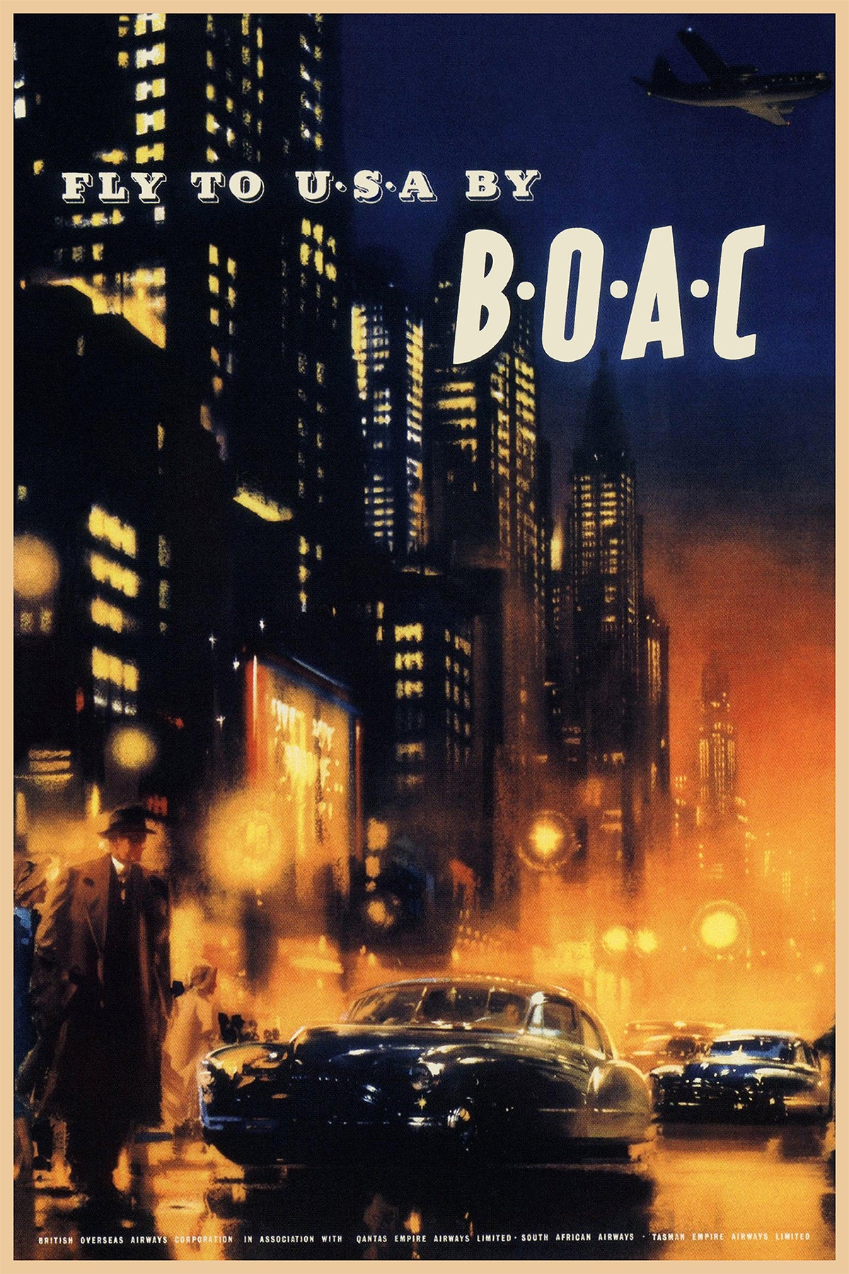 Fly to U.S.A. by B.O.A.C., 1950s. [Night]