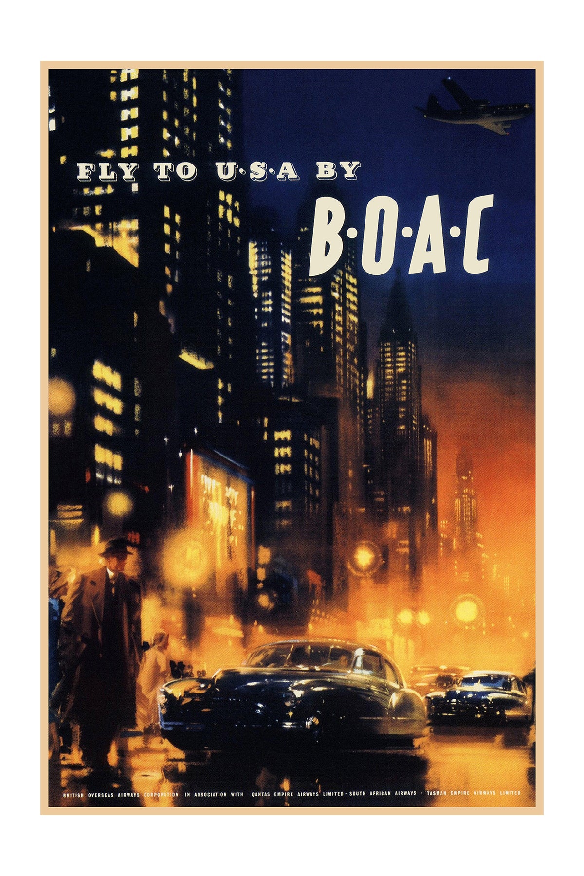 Fly to U.S.A. by B.O.A.C., 1950s. [Night]