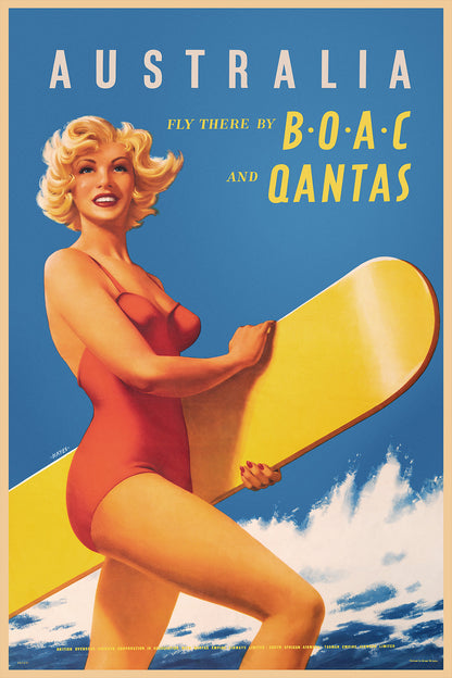 Australia, Fly there by B.O.A.C & Qantas, c.1955. [Surf]