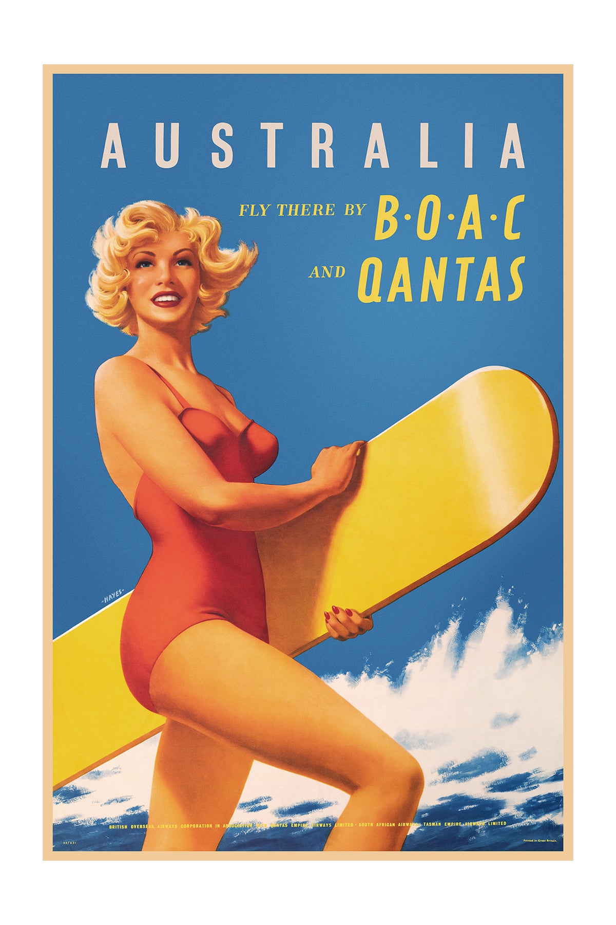 Australia, Fly there by B.O.A.C & Qantas, c.1955. [Surf]