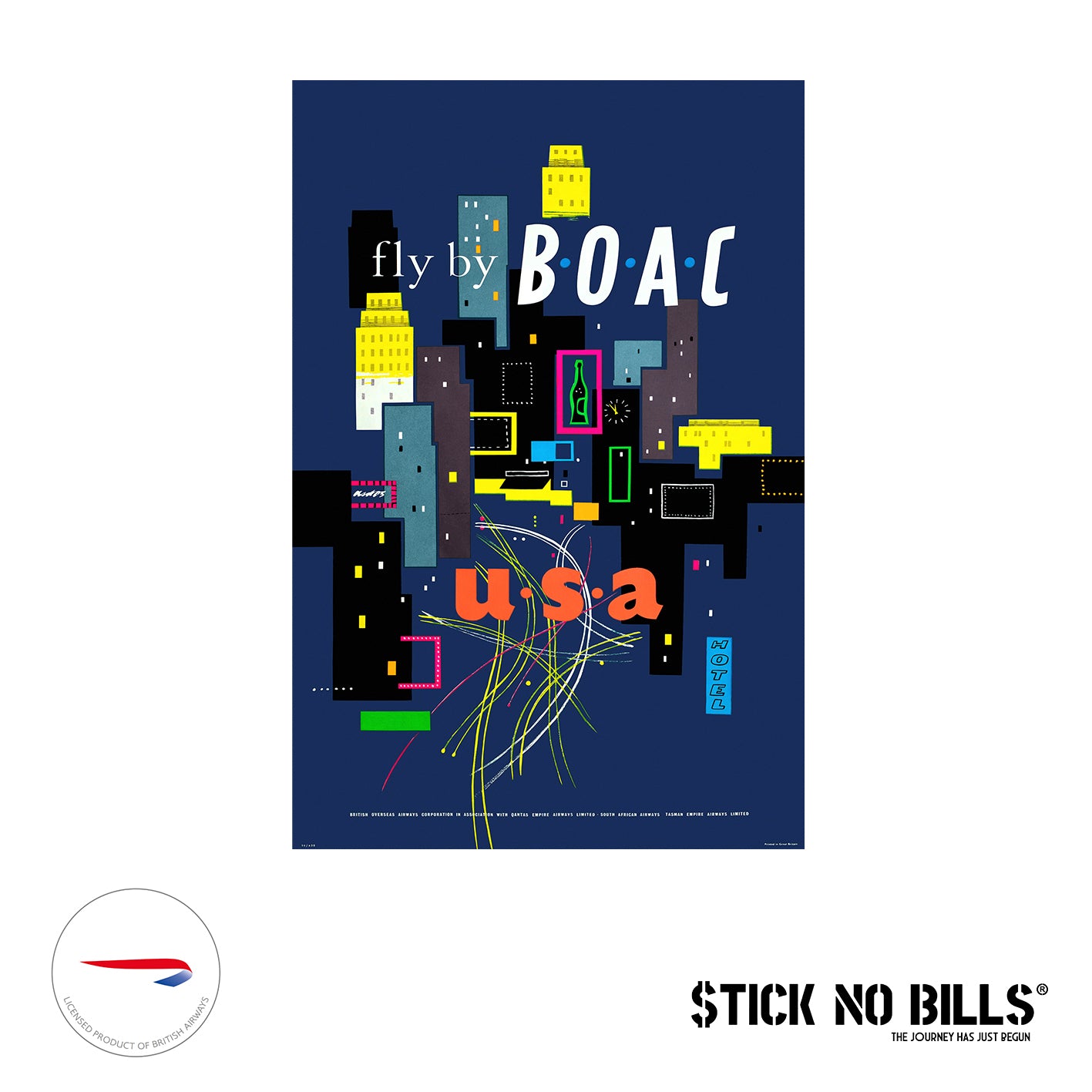 USA, Fly by B.O.A.C., 1950s. [Hotel]