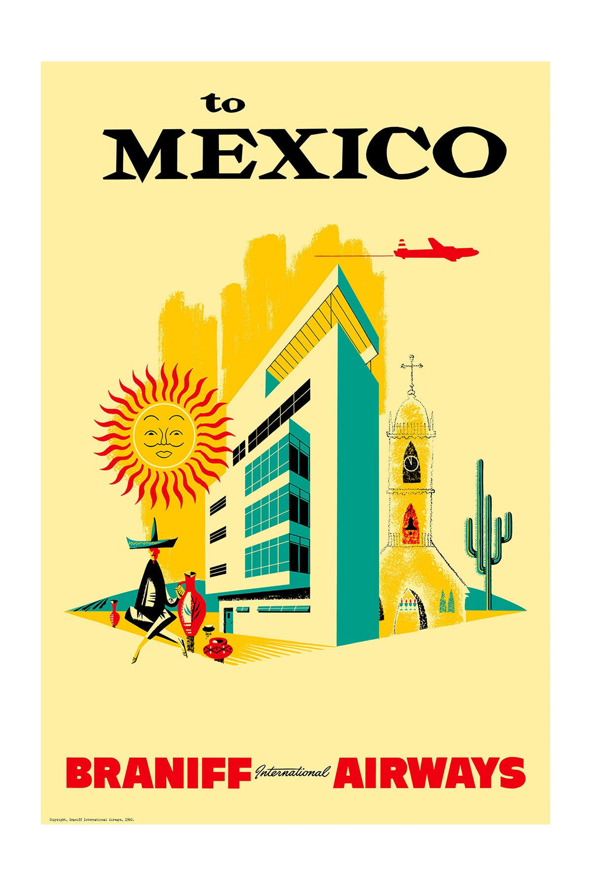 To Mexico City, Braniff International Airways, 1950s [City]. (Yellow)