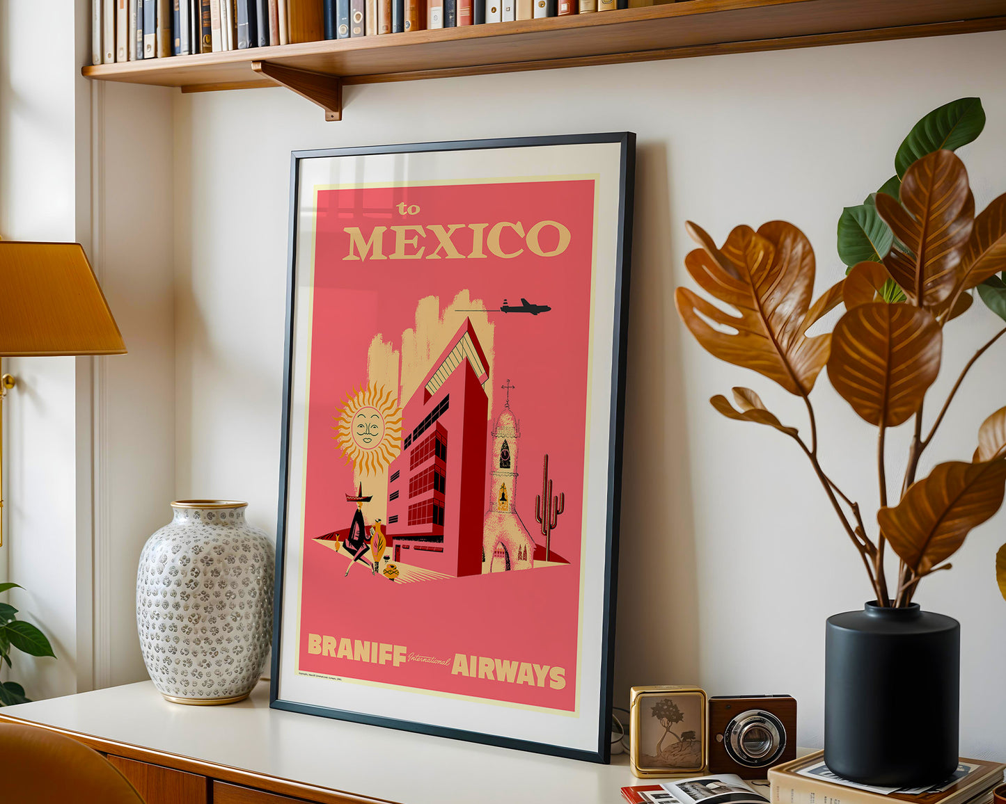 To Mexico City, Braniff International Airways, 1950s [City]. (Pink)