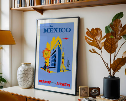 To Mexico City, Braniff International Airways, 1950s [City]. (Blue)