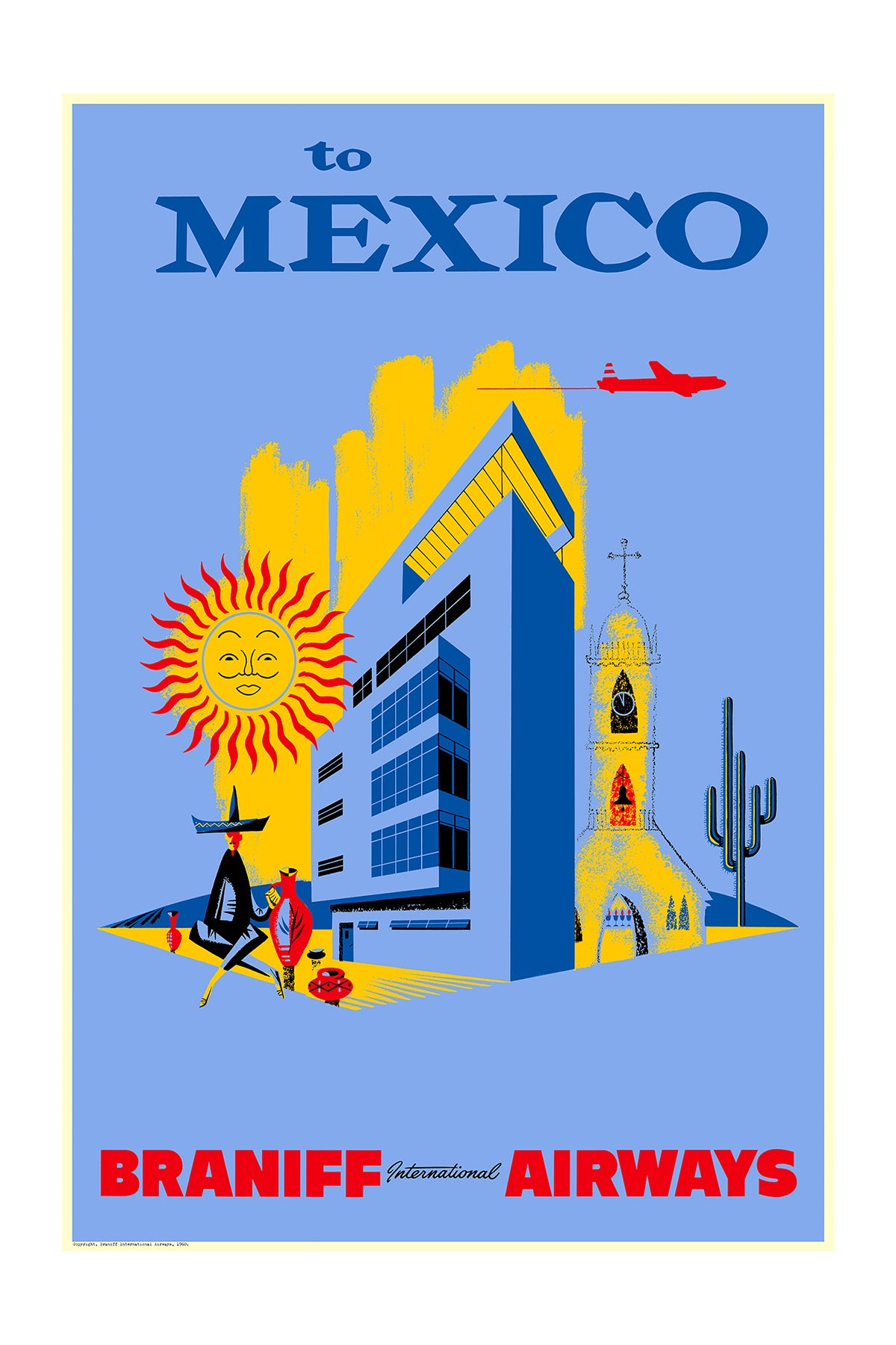 To Mexico City, Braniff International Airways, 1950s [City]. (Blue)