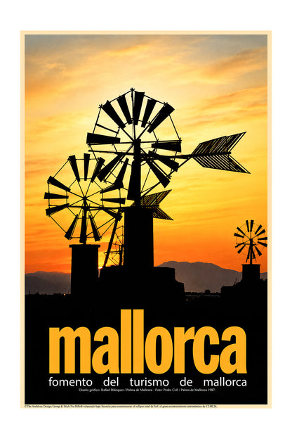 Molinos y sol poniente, Pla de Mallorca, 1998. [Fomento del Turismo].