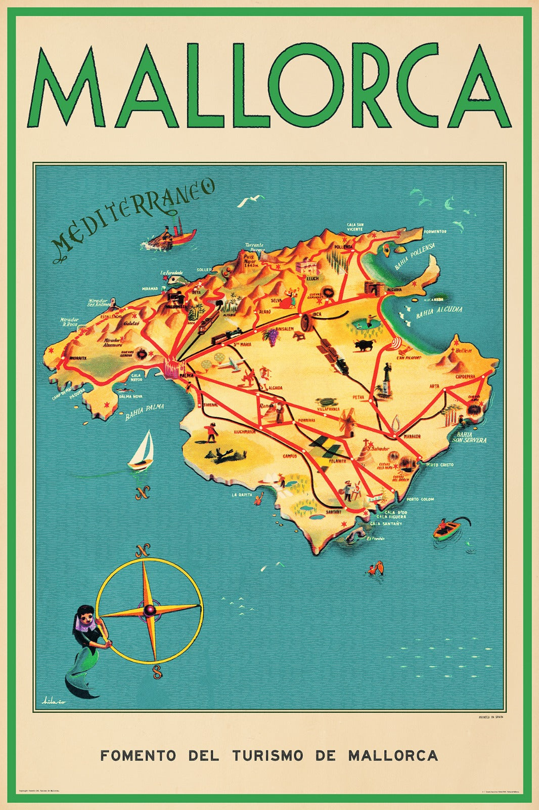 Mapa de Mallorca, 1950s. [Mediterráneo]