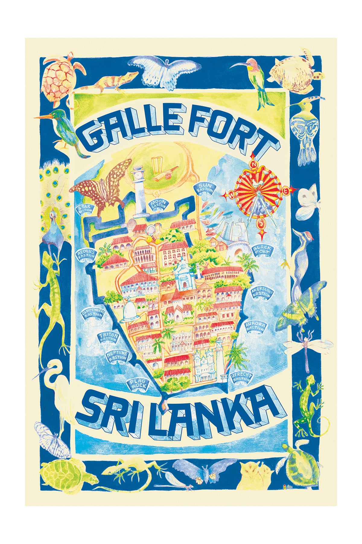 Galle Fort Map, Sri Lanka. [Blue]