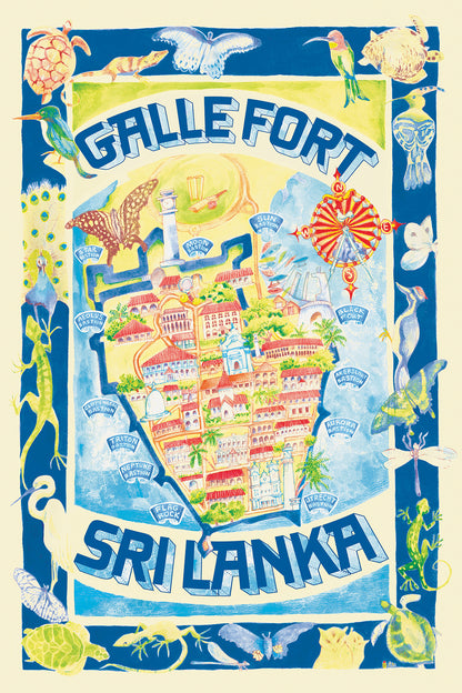 Galle Fort Map, Sri Lanka. [Blue]