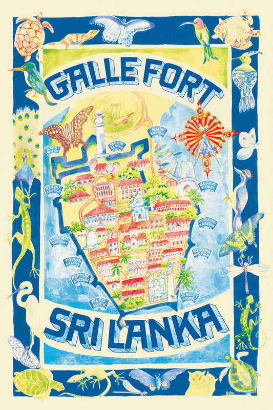 Galle Fort Map, Sri Lanka. [Blue]