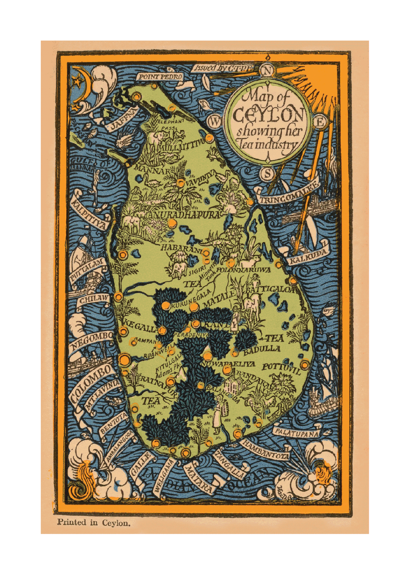Ceylon - Mini Map - Her Tea & Other Industries, 1934.