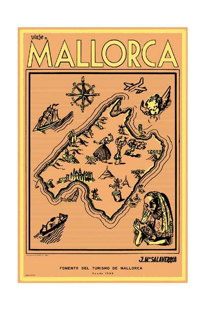 Viaje a Mallorca Map, 1928 (Yellow).