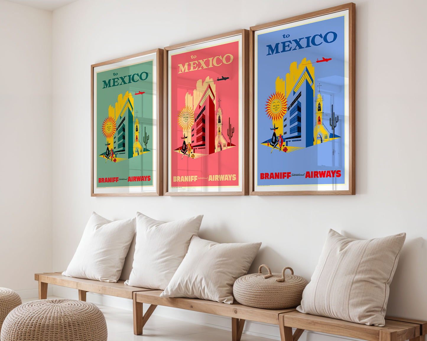 To Mexico City, Braniff International Airways, 1950s [City]. (Pink)