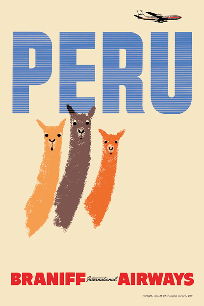Peru, Braniff International Airways, 1950s [Llamas].