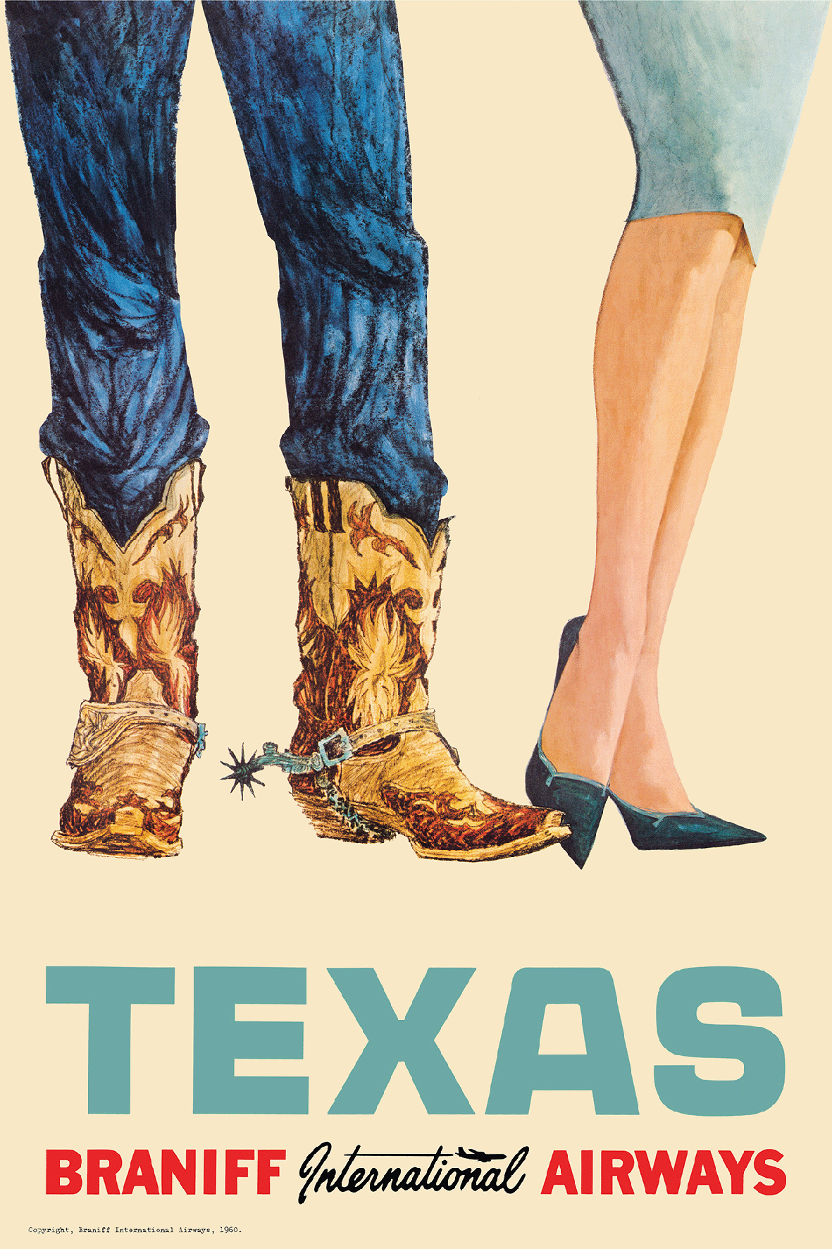 Texas, Braniff International Airways - United Air Lines, 1960s [Cow boots].