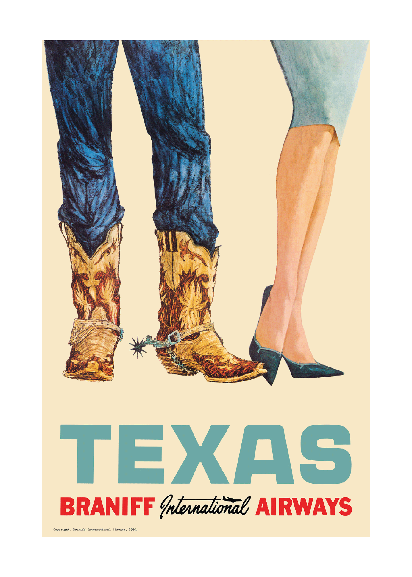 Texas, Braniff International Airways - United Air Lines, 1960s [Cow boots].