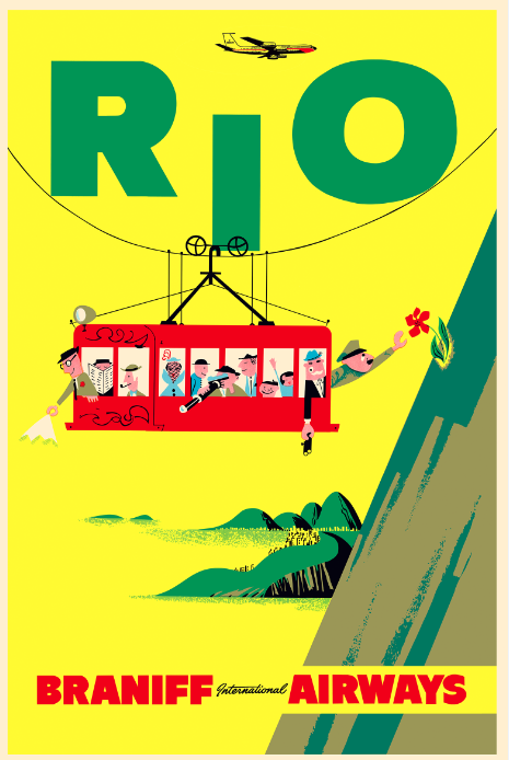 Rio, Braniff International Airways, 1960s [Cable car, yellow]