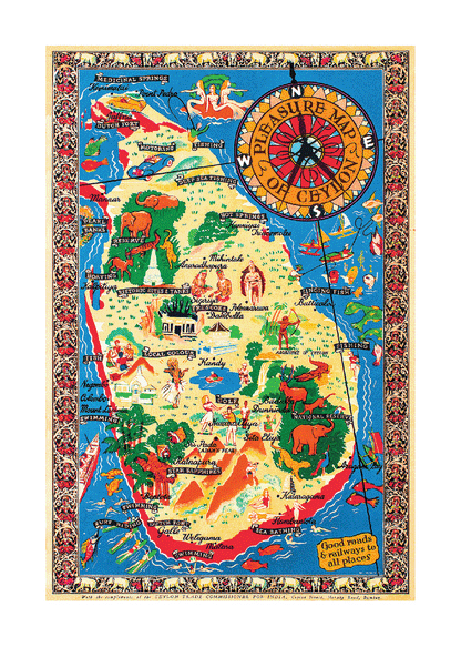 Pleasure Map Of Ceylon, 1940s (First Edition - Blue) .