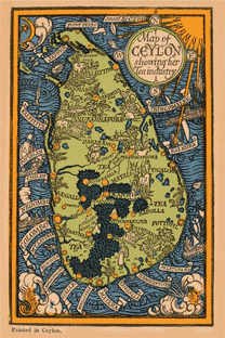 Ceylon - Mini Map - Her Tea & Other Industries, 1934. – Stick No Bills