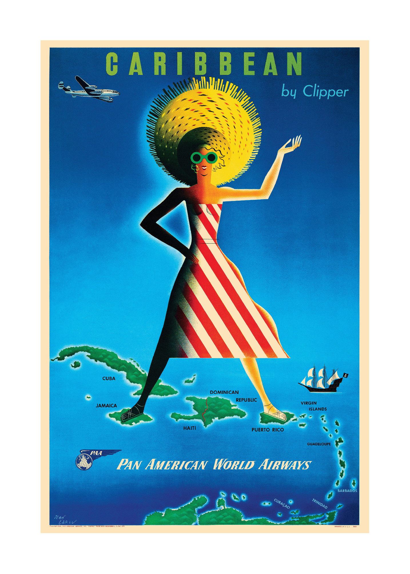カリビアン gif レトロステッカー PANAM Vintage Caribbean 虚しく Travel Poster