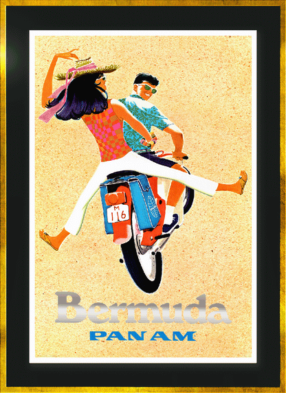 Bermuda, Pan Am, 1960s [Scooter riders]. (Framed)