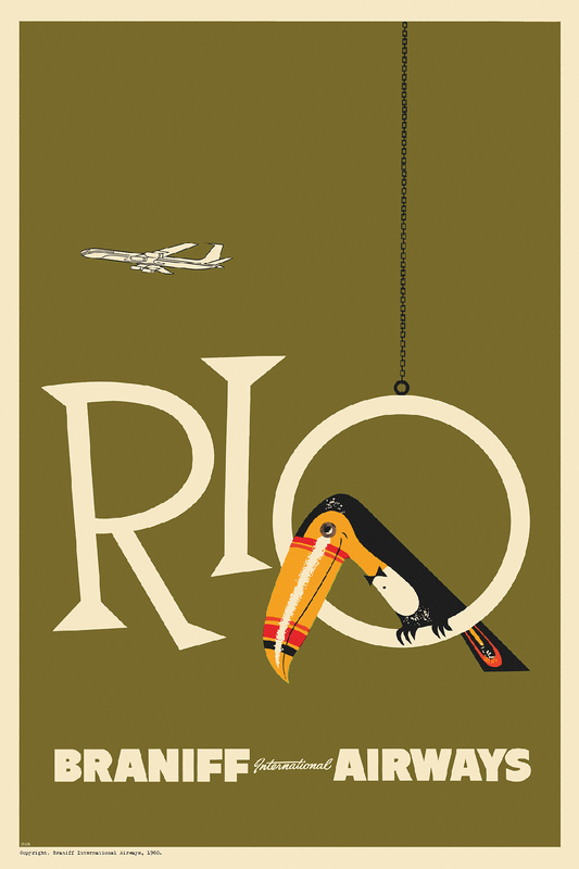 Braniff Rio Toucan Welcome to Brazil, 1959. (Red)