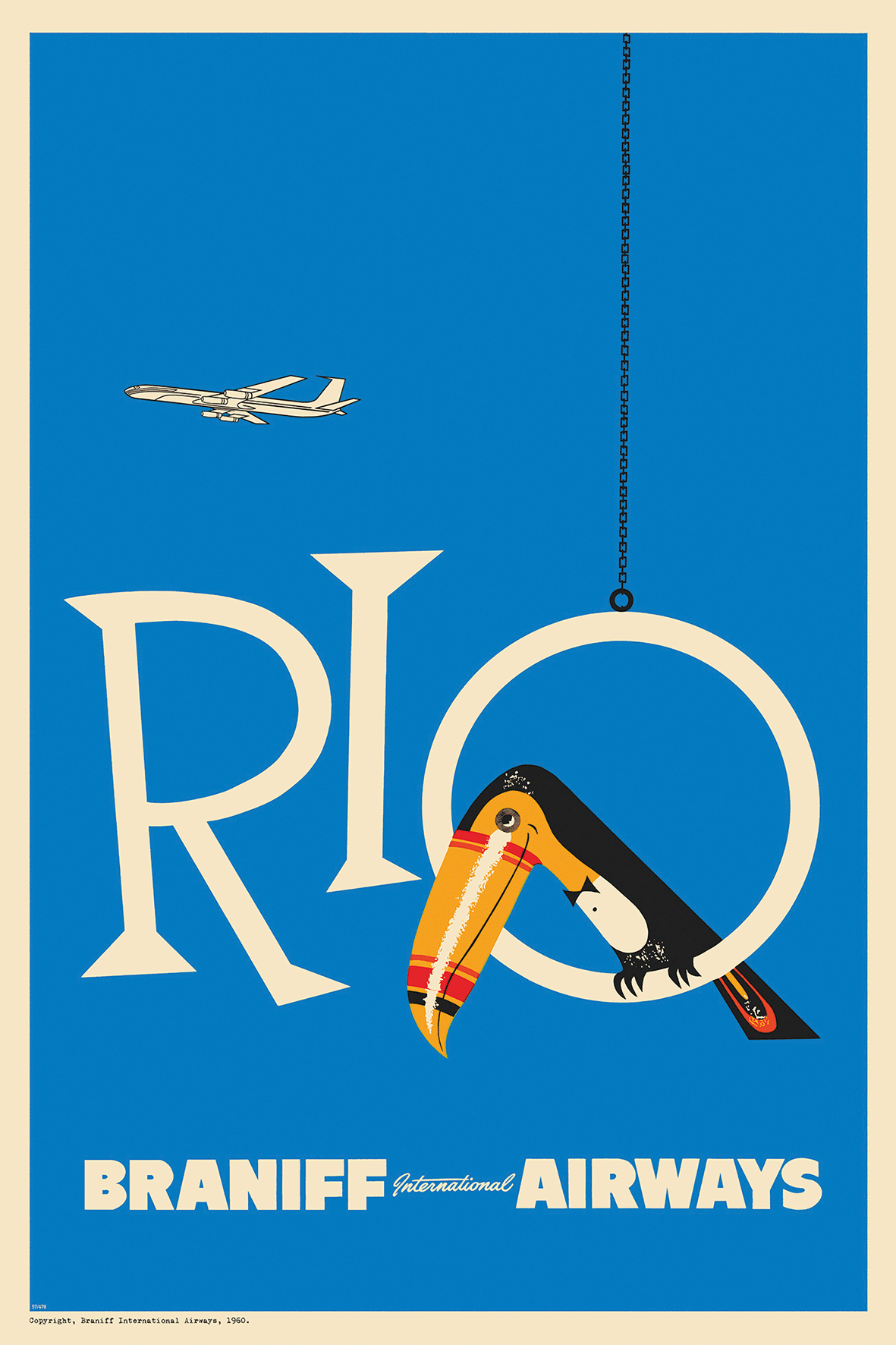 Braniff Rio Toucan Welcome to Brazil, 1959. (Hot Pink)
