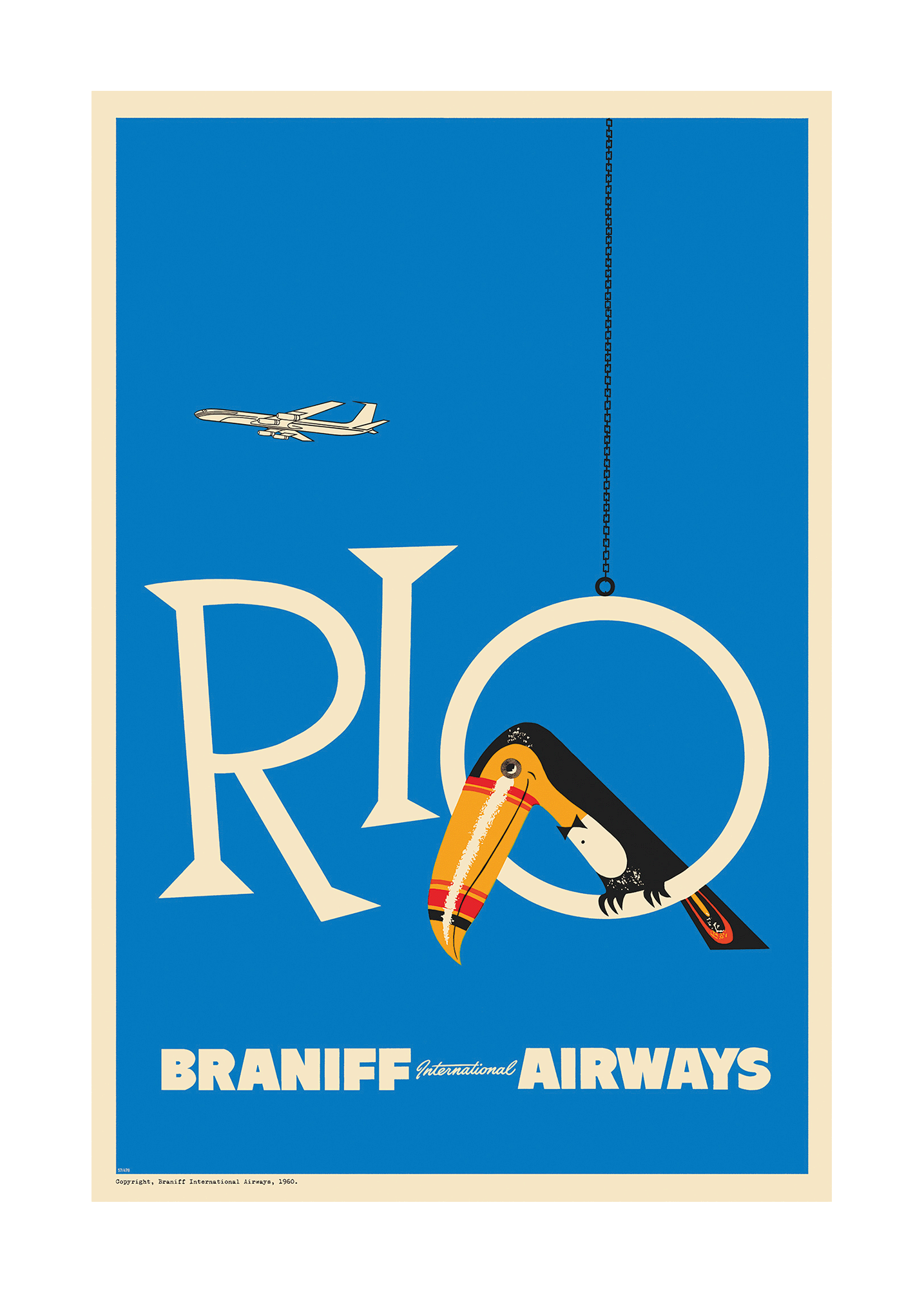 Braniff Rio Toucan Welcome to Brazil, 1959. (Azure Blue)
