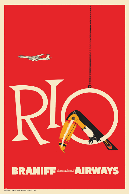 Braniff Rio Toucan Welcome to Brazil, 1959. (Red)