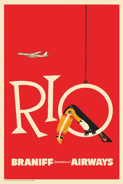 Braniff Rio Toucan Welcome to Brazil, 1959. (Brown)