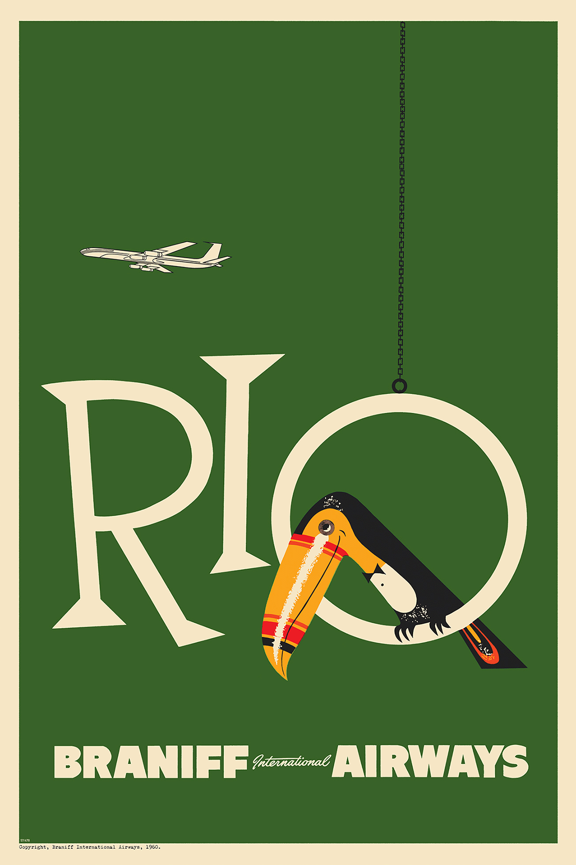 Braniff Rio Toucan Welcome to Brazil, 1959. (Orange)