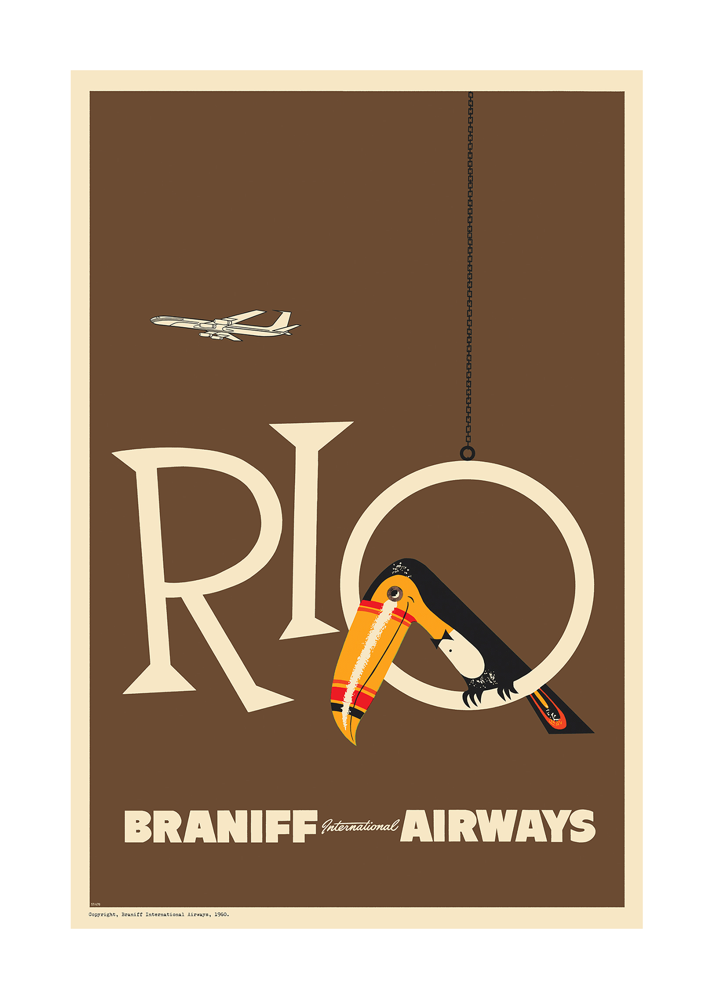 Braniff Rio Toucan Welcome to Brazil, 1959. (Brown)