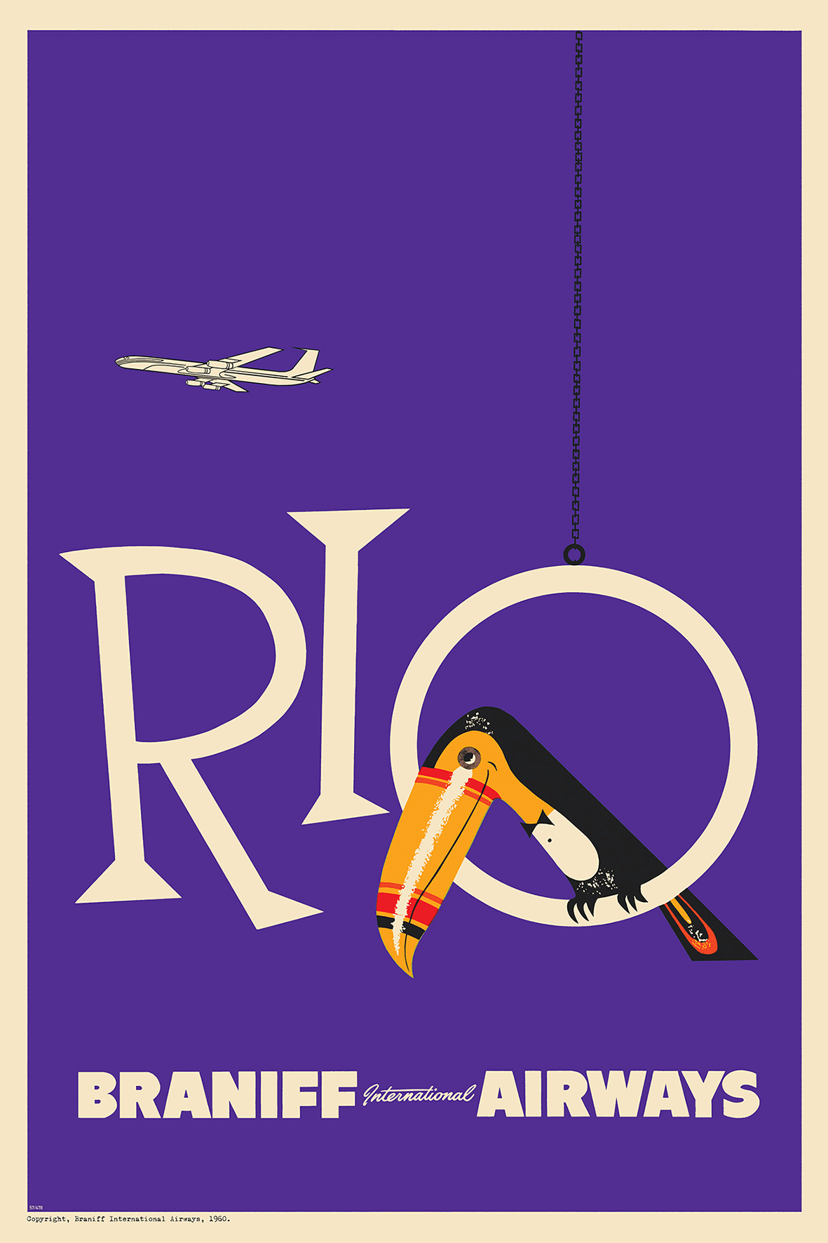 Braniff Rio Toucan Welcome to Brazil, 1959. (Purple)