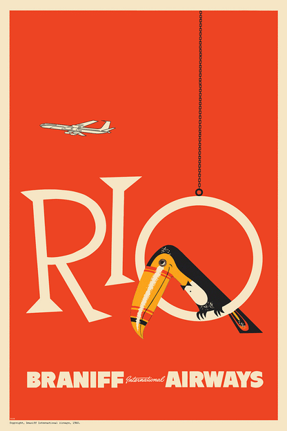 Braniff Rio Toucan Welcome to Brazil, 1959. (Orange)